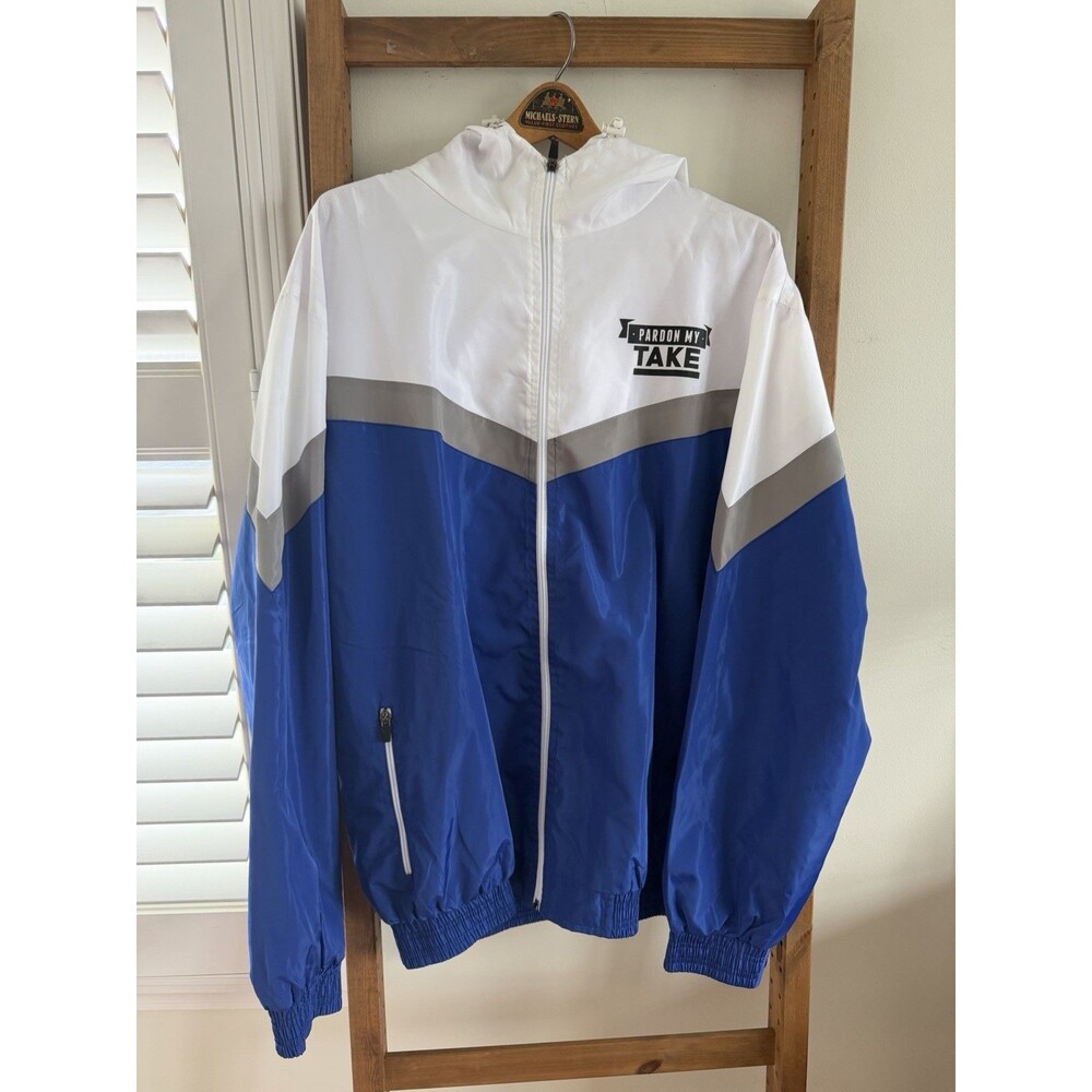 Barstool Pardon My Take Coors Light Windbreaker Jacket Blue White Grey XL BIGCAT